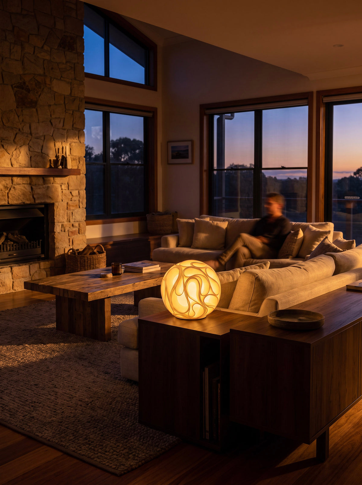 Two Waves sculptural table lamp in a home interior