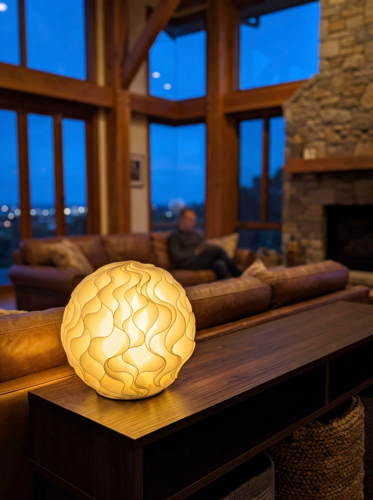 Two Waves sculptural table lamp in a home interior