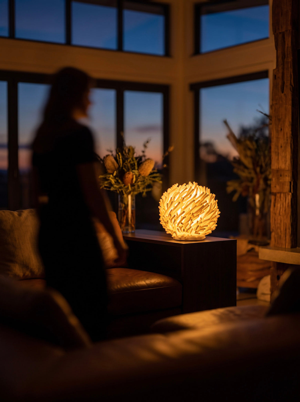 Two Waves sculptural table lamp in a home interior
