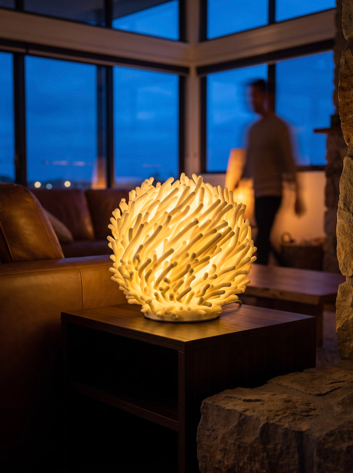 Two Waves sculptural table lamp in a home interior