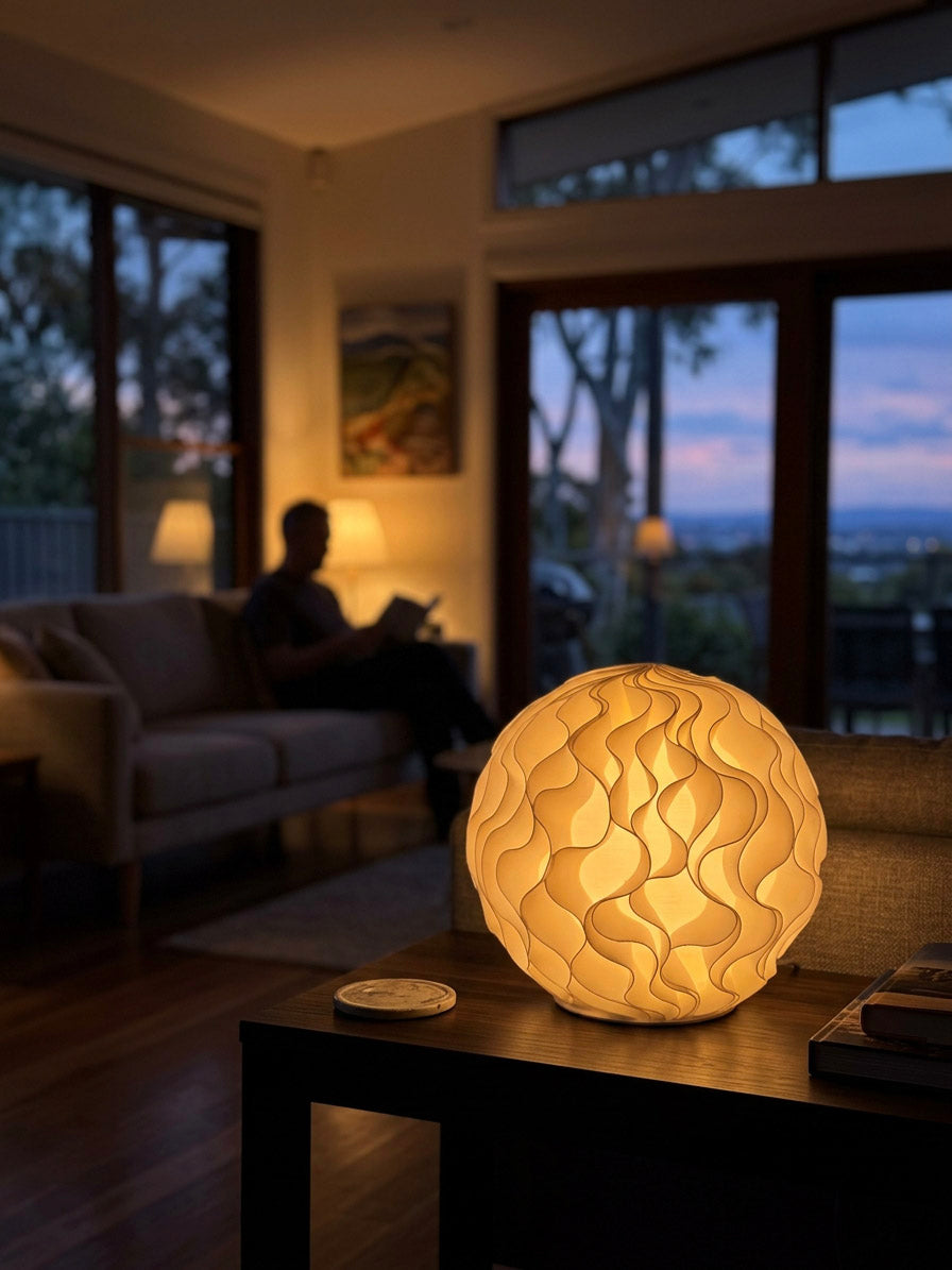 Two Waves sculptural table lamp in a home interior