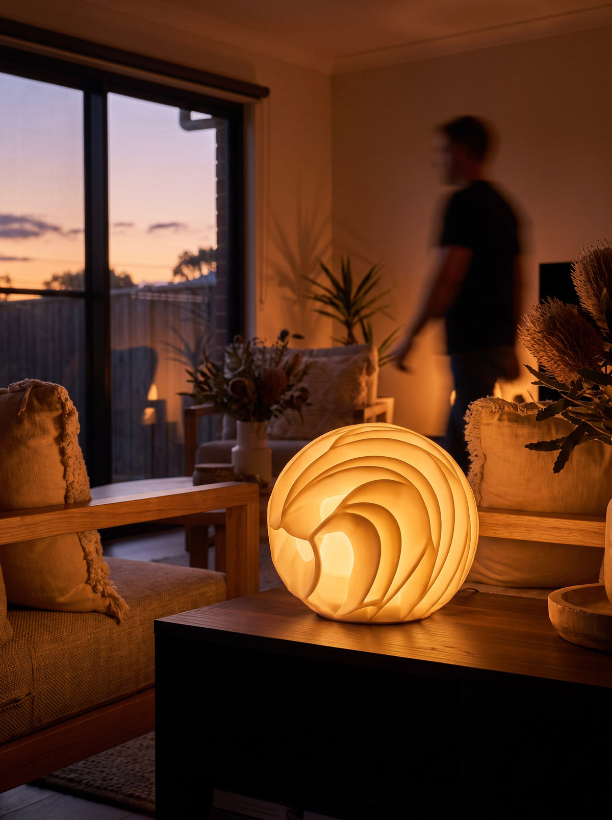 Two Waves sculptural table lamp in a home interior