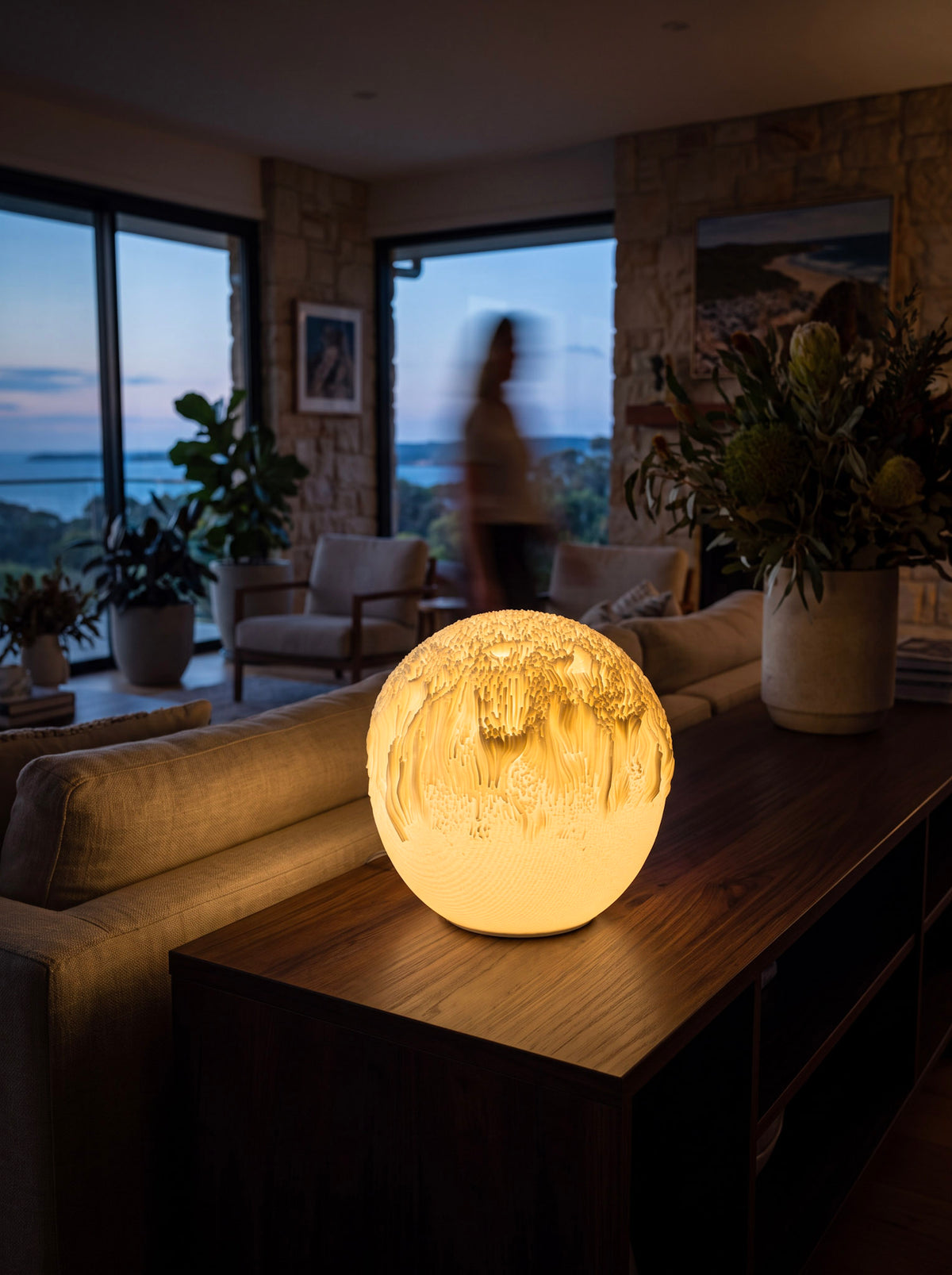 Two Waves sculptural table lamp in a home interior