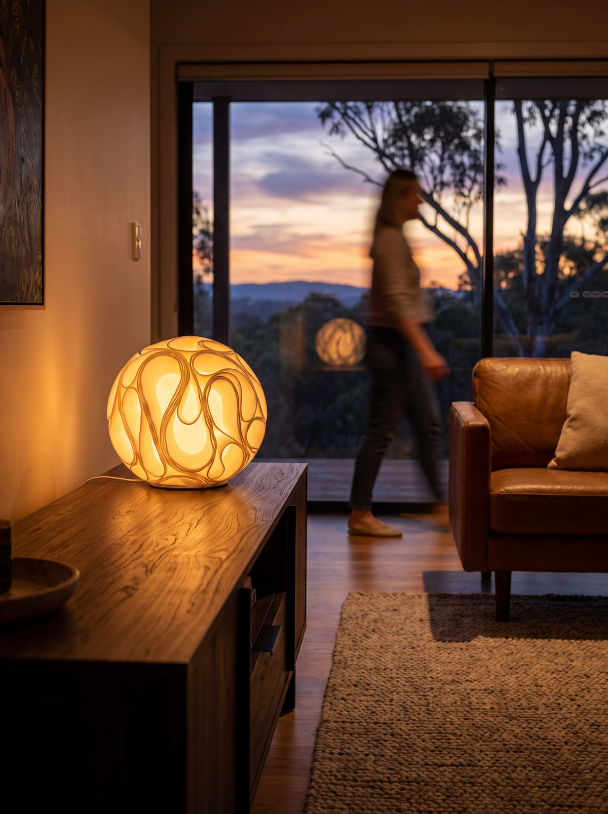Two Waves sculptural table lamp in a home interior